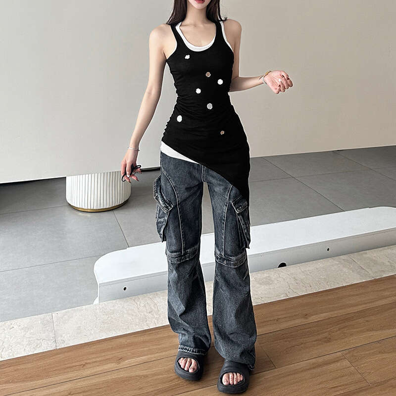 2024 Summer New Women's Solid Color Slim Fashion U-Neck Sleeveless Two-Piece Dress 7a5