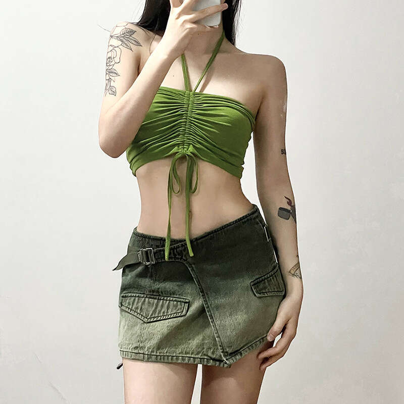 2023 Summer New Fashion Printed Long Sleeve Blouse Halter Neck Tube Top Two-Piece Set for Women 33c