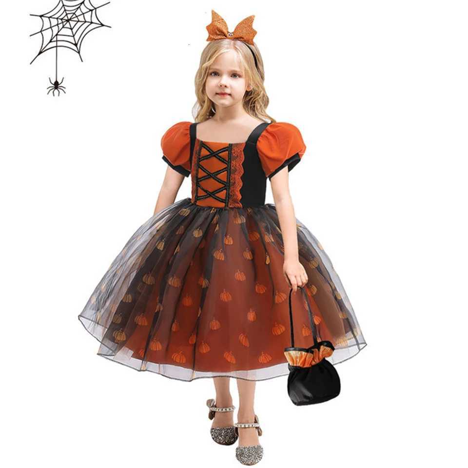 Fancy Girl Halloween Disguised Child Pumpkin Print Witch Princess Dress Children Cosplay Masquerade Par Performance Clothing Z250725