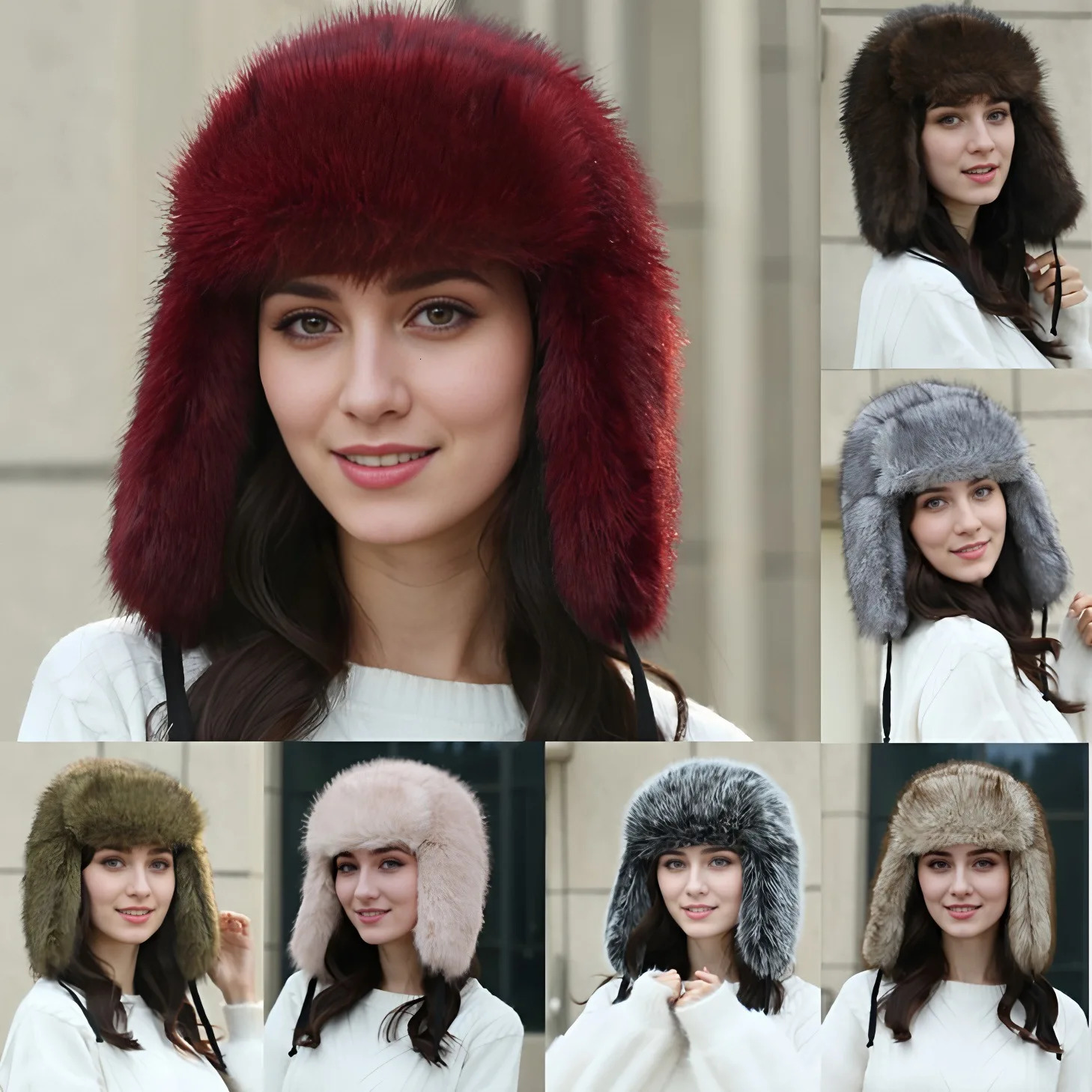 Fashion Fluffy Winter Hats For Women Russian Female Round Cap Faux Fur Hats Faux Raccoon Fur Beanies Faux Fox Bomber Hat 250724