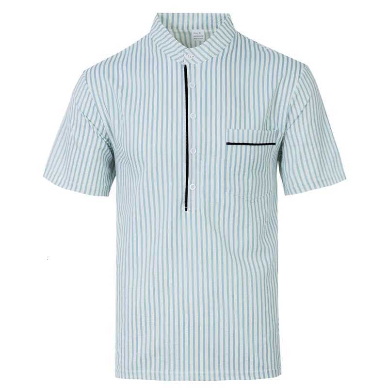 Summer Stand Up Collar Mens Short Sleeve Polo Shirt Male Business Casual Henry Shirt Striped Pocket Soft and Comfortable Top XJ250725