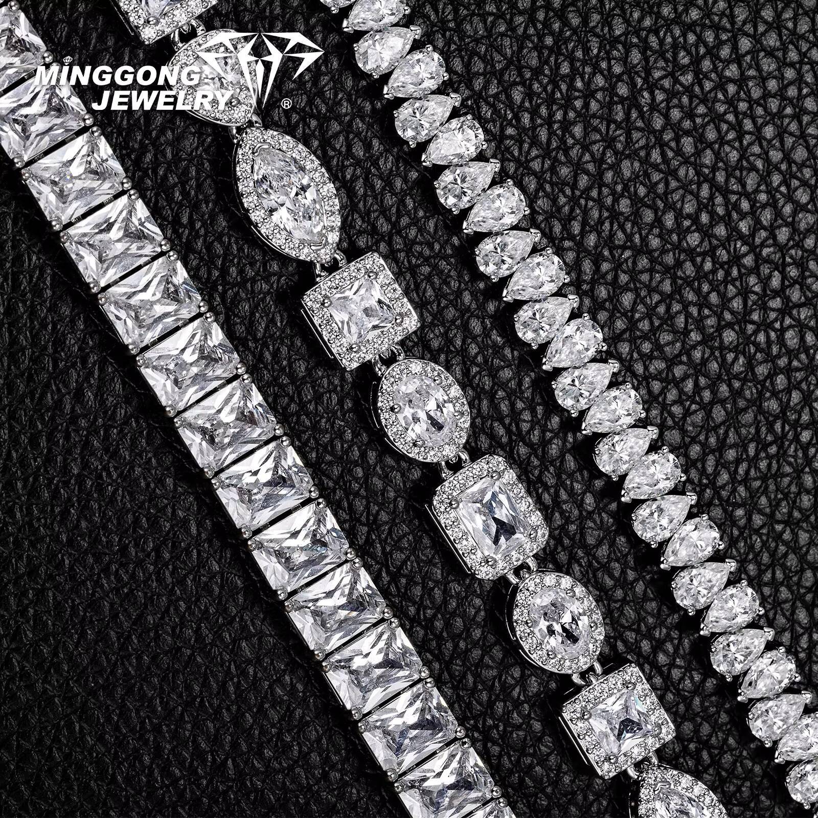 High Quality 925 Sterling Silver VVS Moissanite Tennis Chain Bracelet Custom Order S925 Emerald Tennis Bracelet Bangle