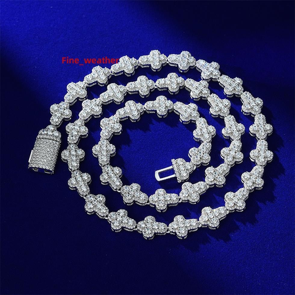 New Cross Chain Iced Out 14K 18K Gold Plated 925 Sterling Silver CZ Diamond VVS Moissanite Cross Link Tennis Chain Necklace