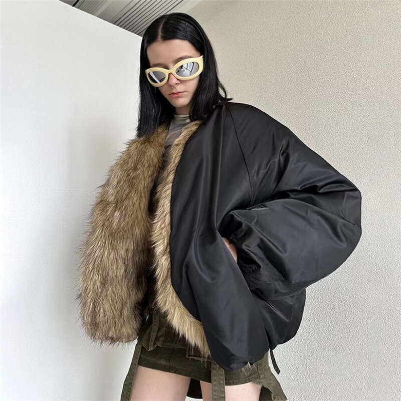 2023 Autumn New Women's Solid Color Loose Street Style Fashion Fur Collar Cardigan Long Sleeve Jacket for Women bd4