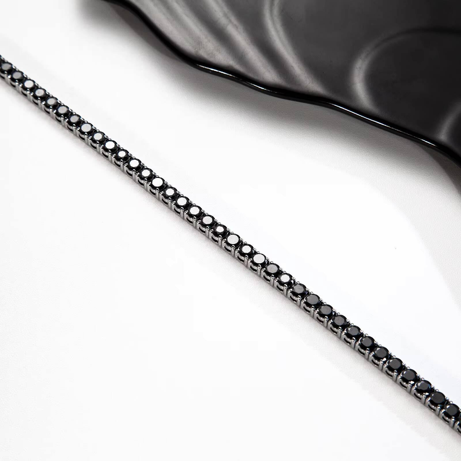 Fashion Stainless Steel Pure Black Zircon Tennis Chain with Custom Length Bracelet Jewelry for Gift