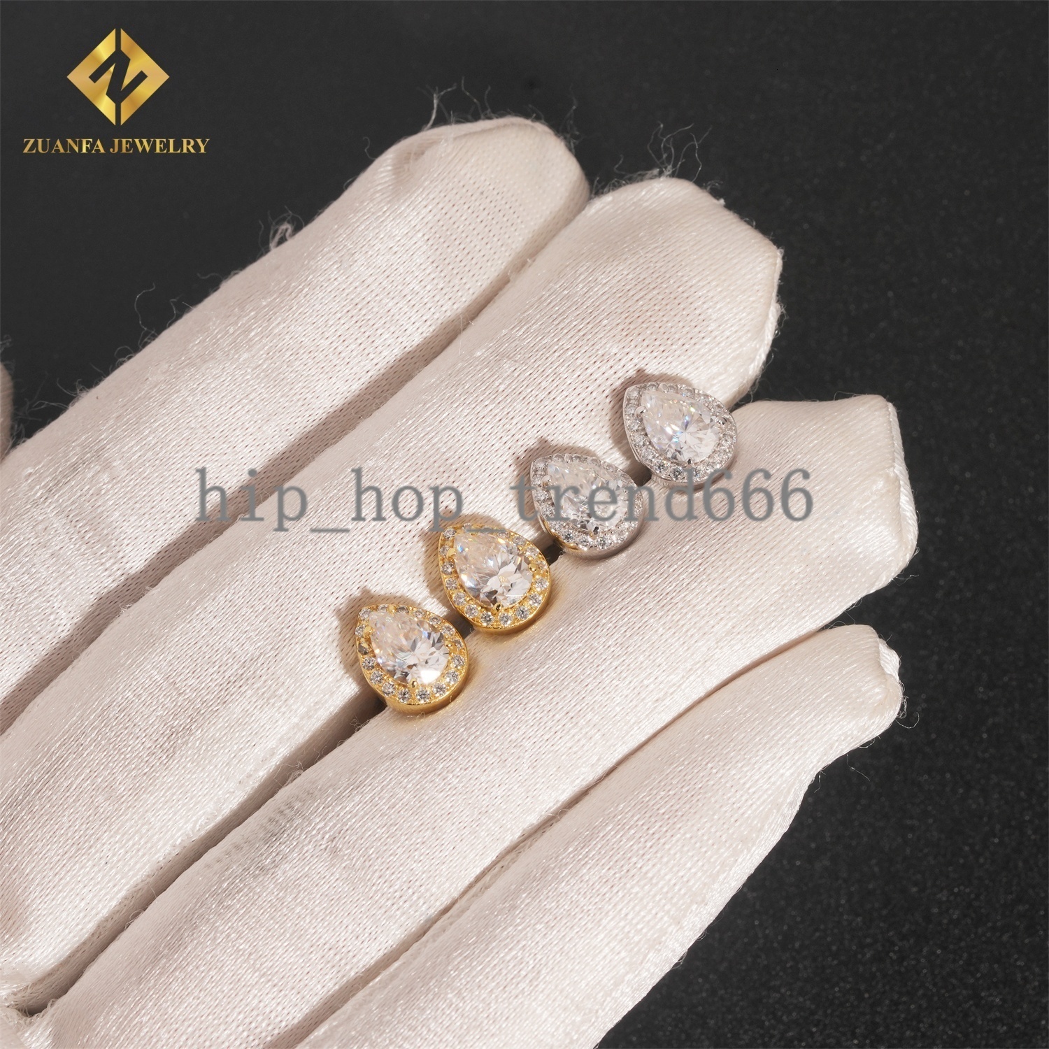 Factory Wholesale Pear Cut Halo Stud Earrings 925 Sterling Silver VVS Moissanite White Gold Plated Screw Back Ear Studs