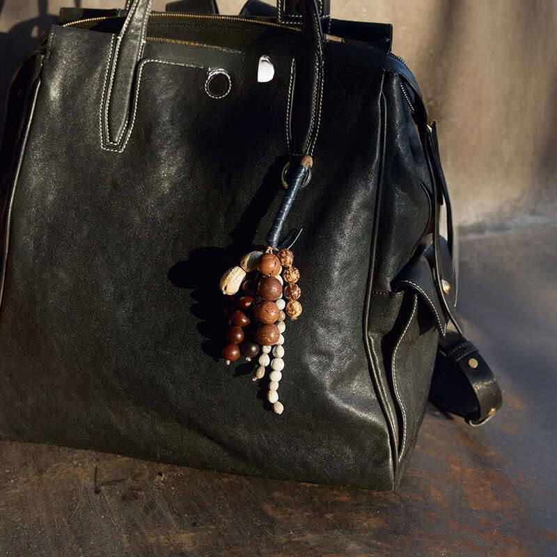 Bag Charms Natural Bodhi Healing Wood Beaded Keychain Handmade Lucky Key Ring Handcraft Purse Charms Pendant Decoration for Bags