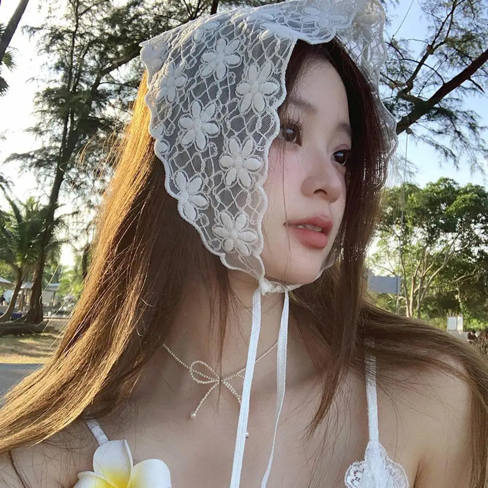 Triangle Lace Scarf Long Ribbon Scrunchie Turban Headscarf Embroidery Floral Lace Wraps Y2K Elegant Countryside Style Hair Scarf 250723