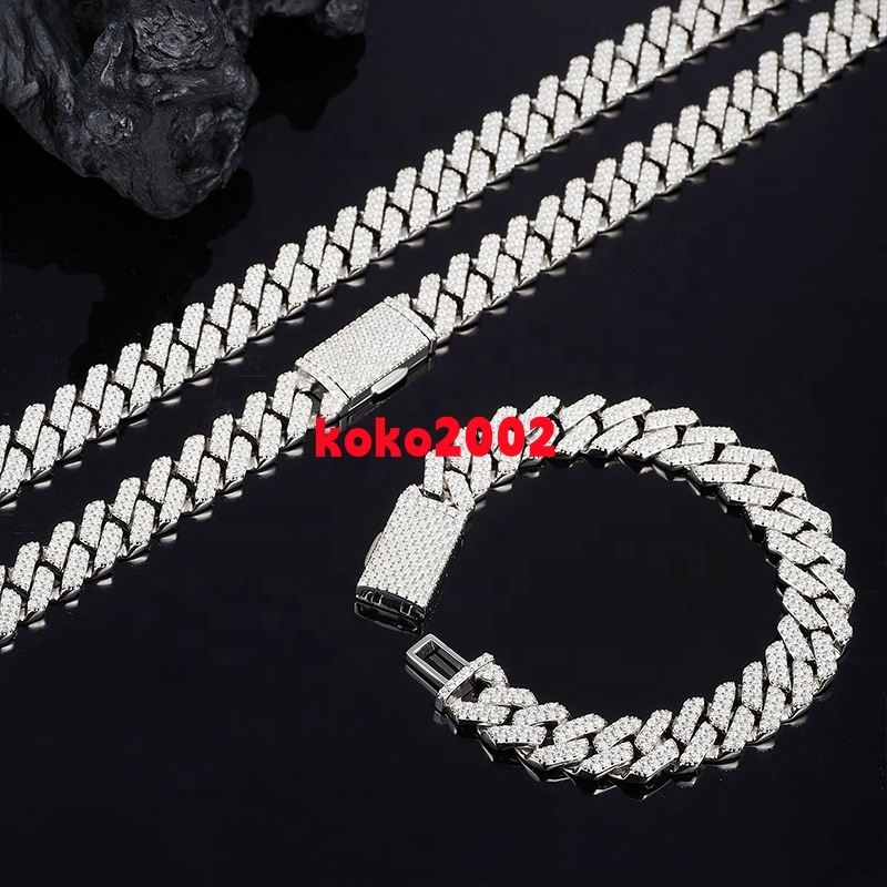 Vvs Moissanite Gold and Silver Cuban Link Necklace 925 Sterling Silver Mens Moissanite Necklace