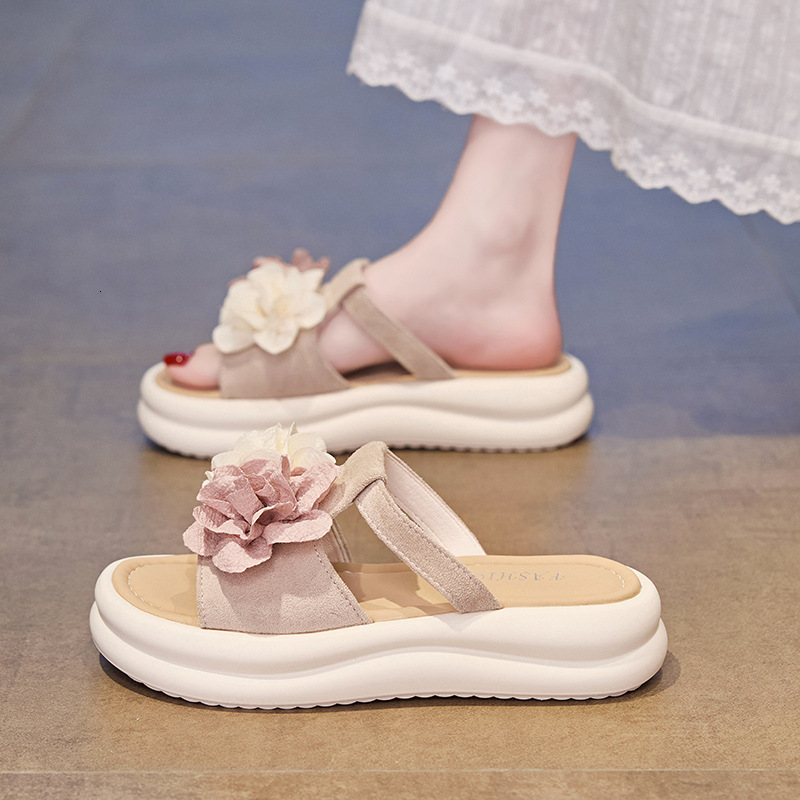 Ddmysports French Style New Women S Sandals Summer Thick Sole Sweet Flower Slippers Outdoor Fashion Versatile Wide Foot Roman Shoes Outdoor Shoes