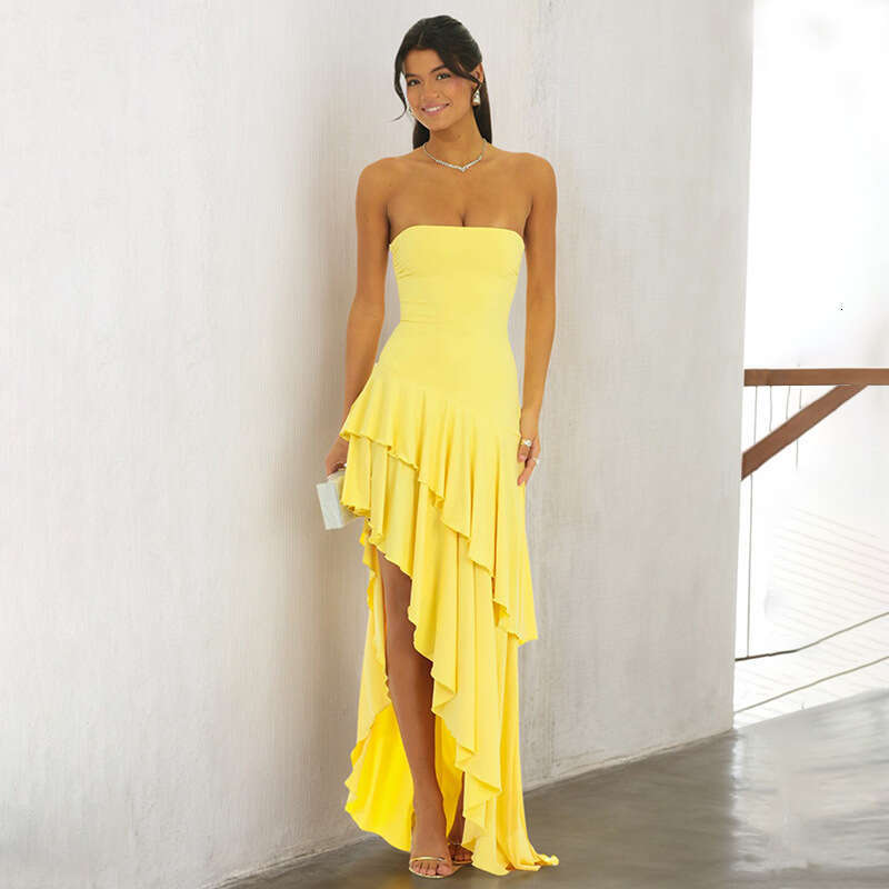Yds077 Women's Spring/Summer New Sleeveless Sexy Ruffle Off-Shoulder Dress B5