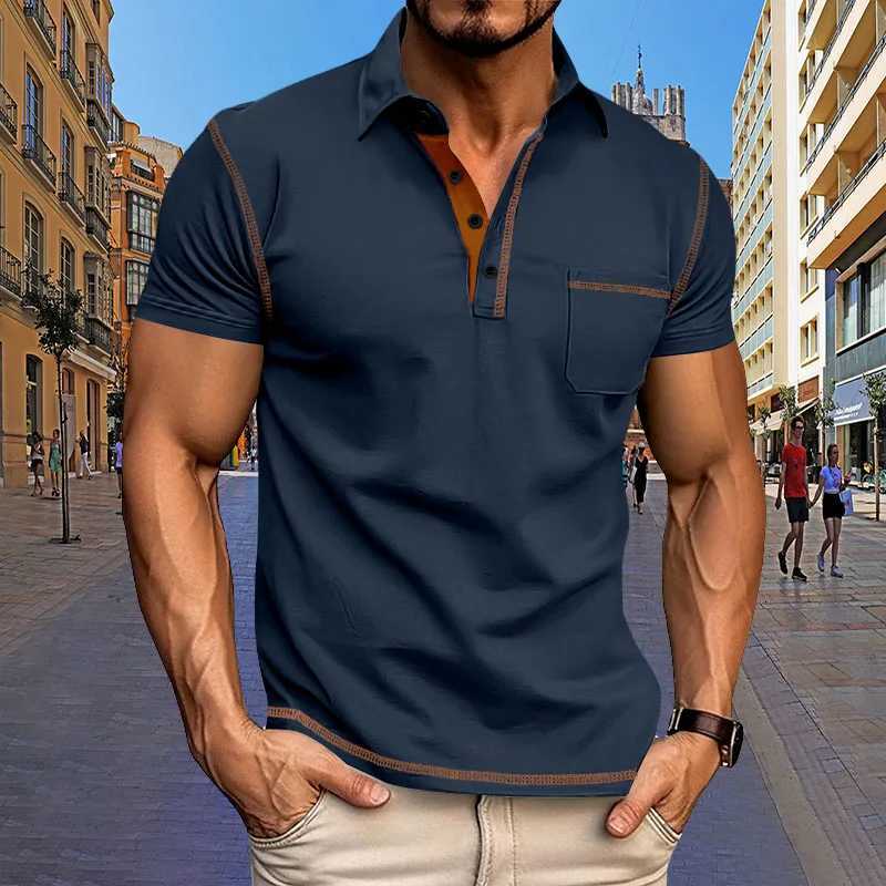2024 New Summer Mens Short Sleeve Polo Shirt with Pocket and Lapel Top European and American Fashion Casual Mens Polo Shirt XJ250725