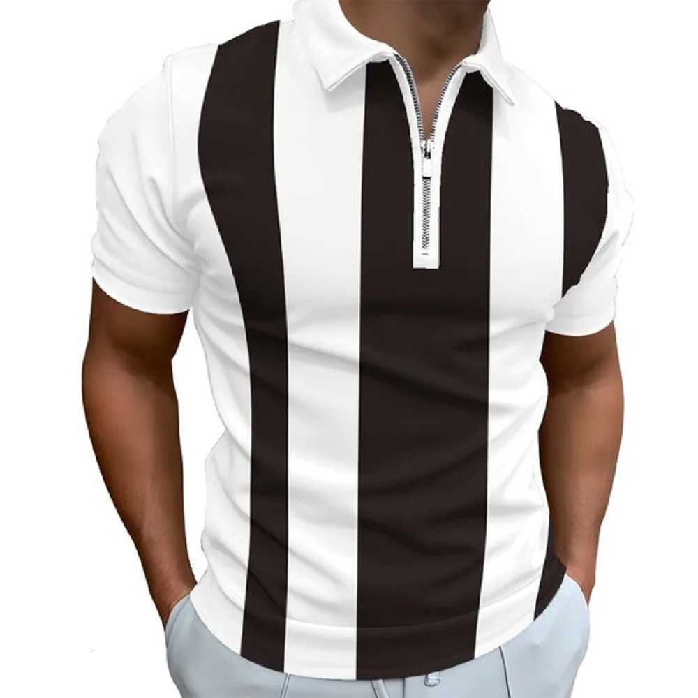 Mens Casual Striped Zipper Polo Shirt Personalized Printed Lapel Pullover Versatile Mens Tops Fashionable Mens ClothingXJ250725