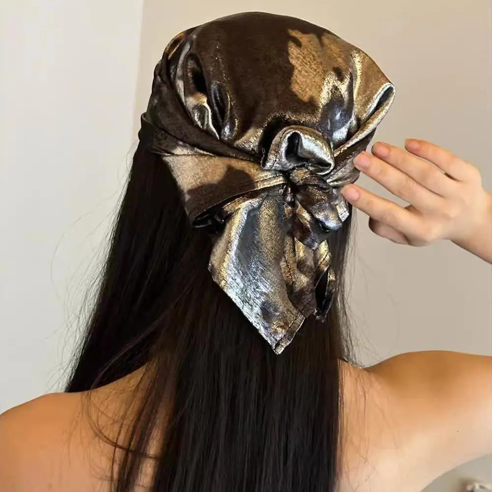 Y2K Liquid Silver Leopard Print Hair Scarf Punk Bandana Retro Head Band Versatile Headband Girls Hair Scarf Hair Accessories 250723