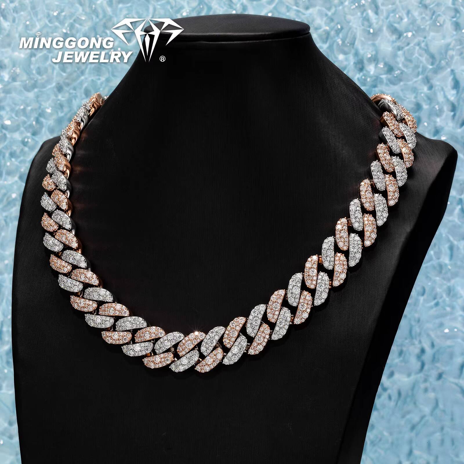 Factory Custom 15mm Mosaic Setting VVS Moissanite Necklace Cuban Chain Style for Men Women Passes Diamond Test Hiphop Style