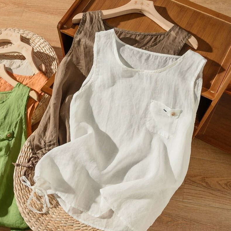 SXZY 2025 Summer Thin Cotton Linen Vest for Women Loose Fit Outer Wear Camisole Inner Layer Small Shirt Base Top Design Sense Women's Clothing