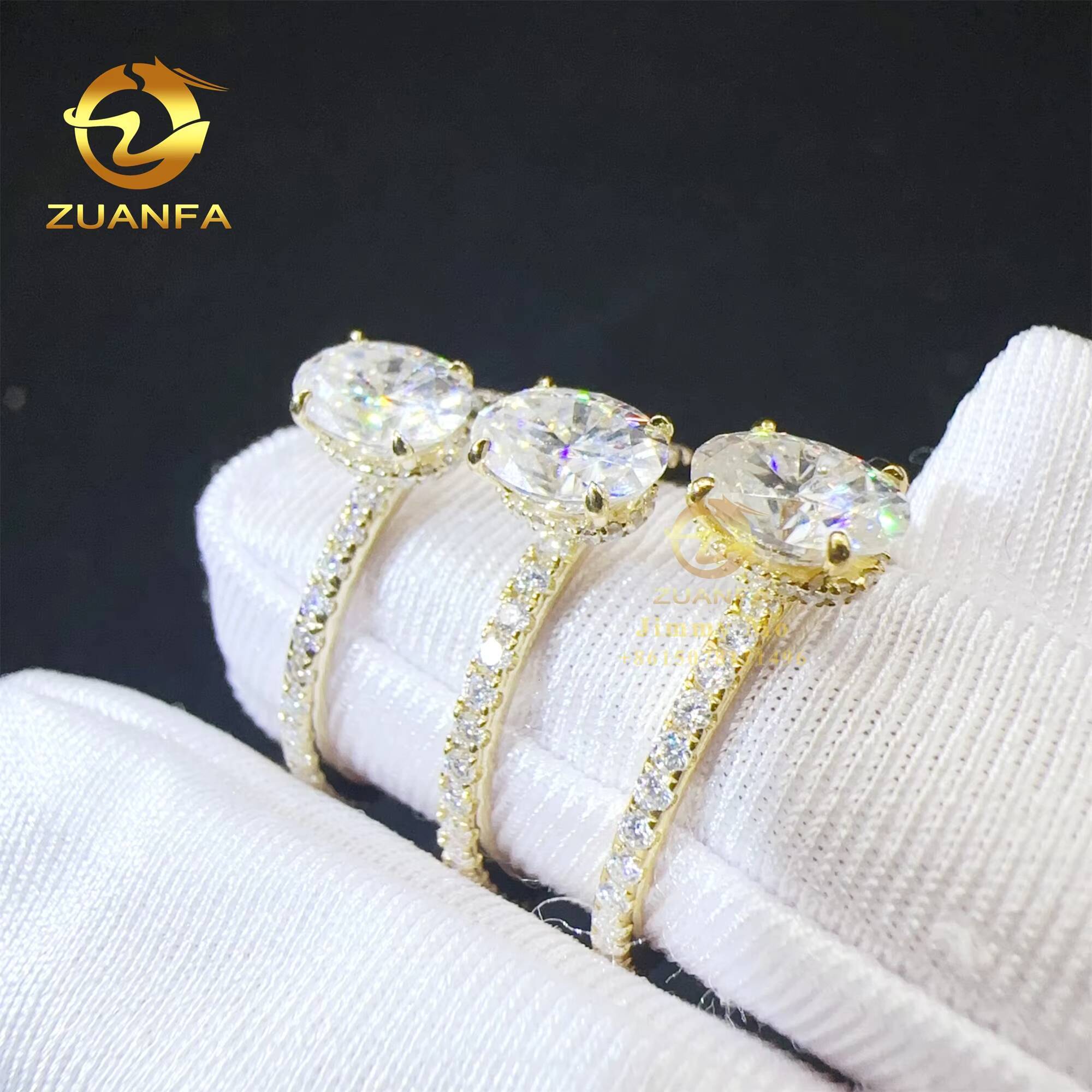 10k 14k 18k Yellow Gold 1ct Iced Crushed Oval Moissanite Diamond Engagement Wedding Band Ring Anniversary Gift GRA Certificate