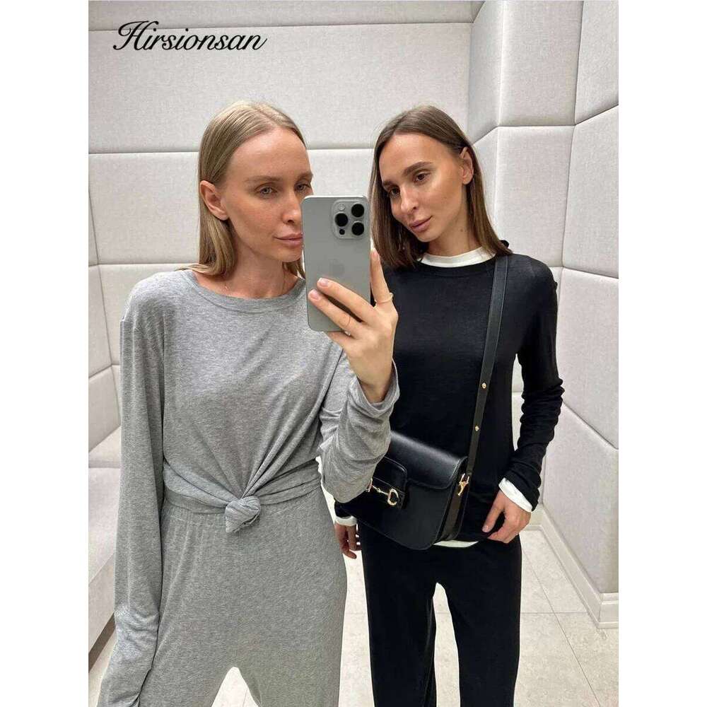 Designer Clothing 2025 Hirsionsan Modal Soft Loose Sets Women 2025 Casual Two Pieces Long Sleeve T Shirts And High Waist Dresses Outfits Tracksuit