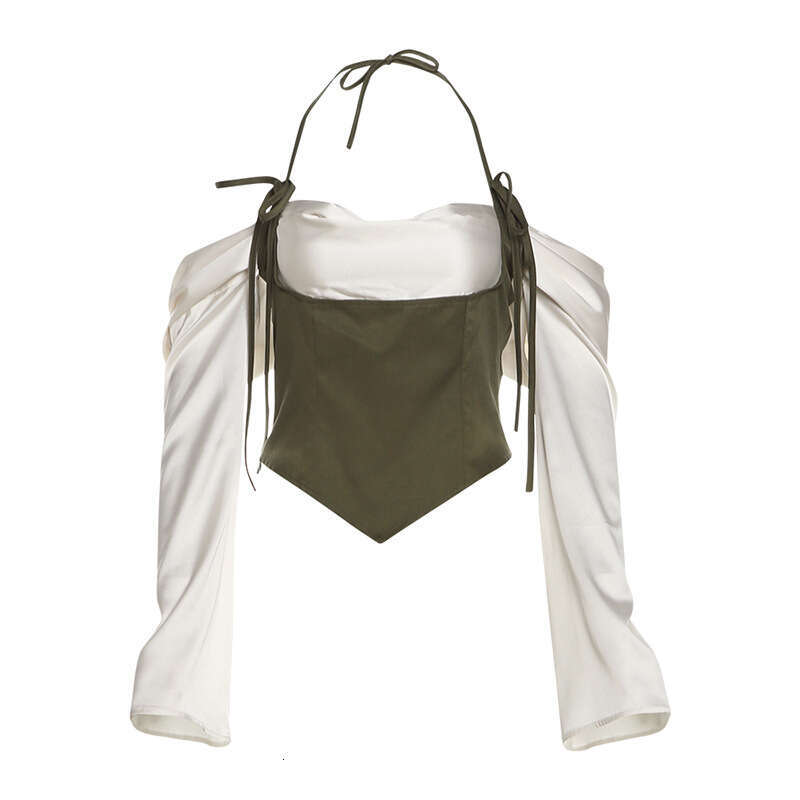 2024 Autumn New Women's Solid Color Slim Street Fashion Off-Shoulder Halter Neck Long Sleeve Top f61