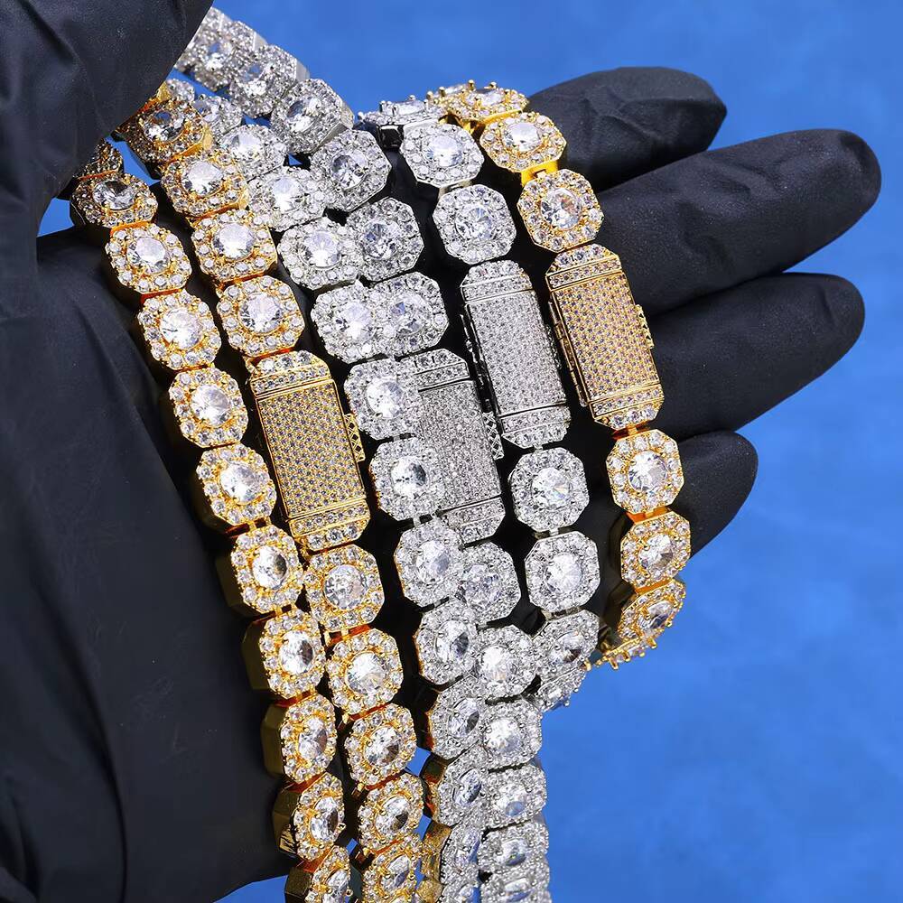 Fine Jewelry Lced Out Spring Buckle Tennis Chain S925 Silver Moissanite Necklace Hip Hop Mens Bracelet Necklace Wholesale