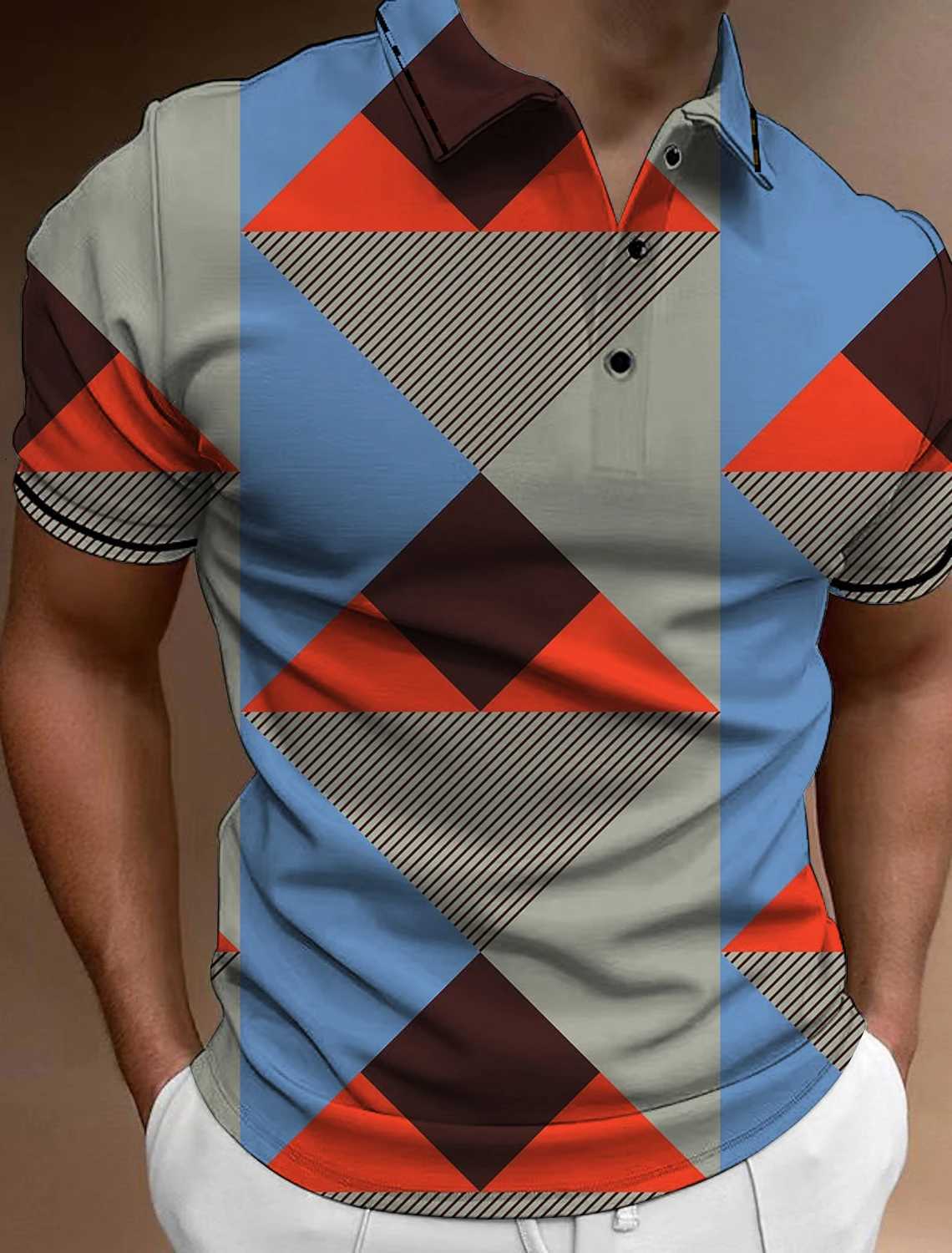 Mens Striped Block Button Polo Shirts Casual Short Sleeves Mens Polo Tee Shirt Mens Tops Street Mens Golf Clothing Clothes XJ250725