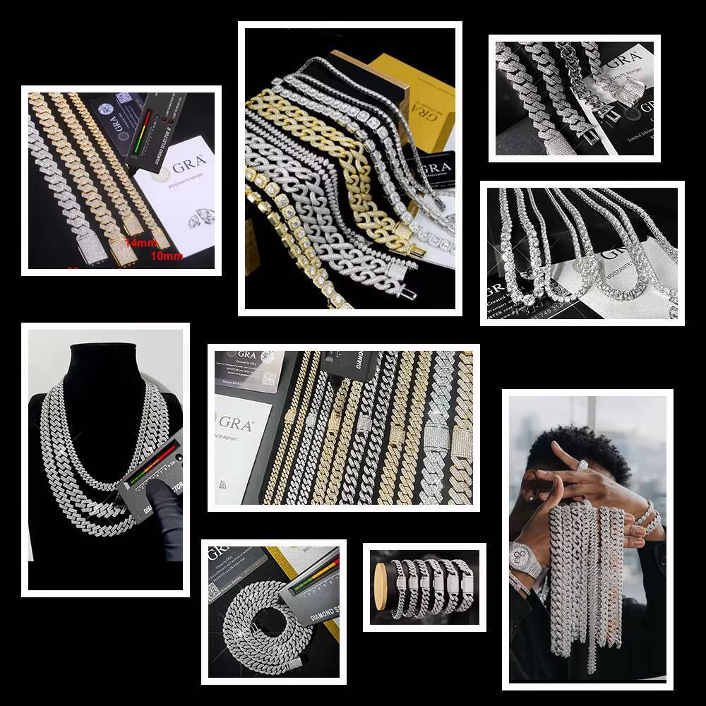 Super Shining Moissanite Cuban Chain Hiphop Necklace 8mm Custom Small Size Real 925 Silver Cuban Link Chain