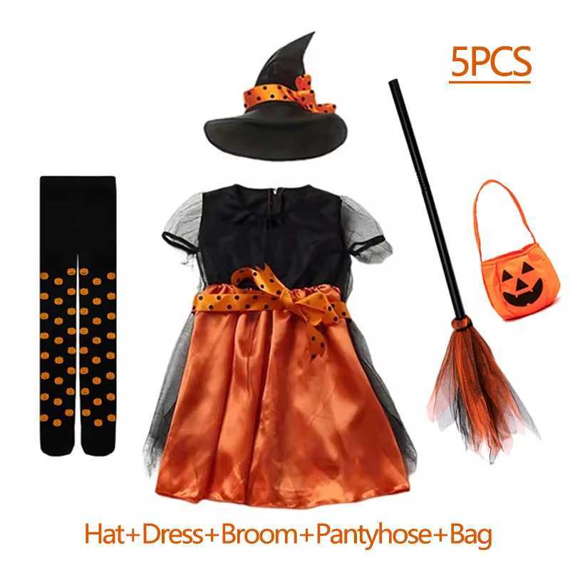 2025 Halloween Witch Costume for Girls Cosplay Witch Pumpkin Bat Dress Kids Dress Suit Carnival Par Performance Costumes Z250725
