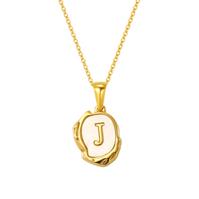 Non Tarnish 18K Gold English Letter Necklace Charm Designer Jewelry Stainless Steel Natural Shell Volcano Alphabet Initial Neckaces Pendant for Women 