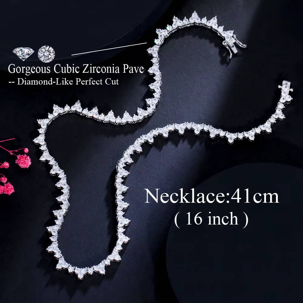 Glamorous Shiny Round Cut Cubic Zircon Wedding Necklace for Women Bridal Engagement Classy Jewelry Accessories