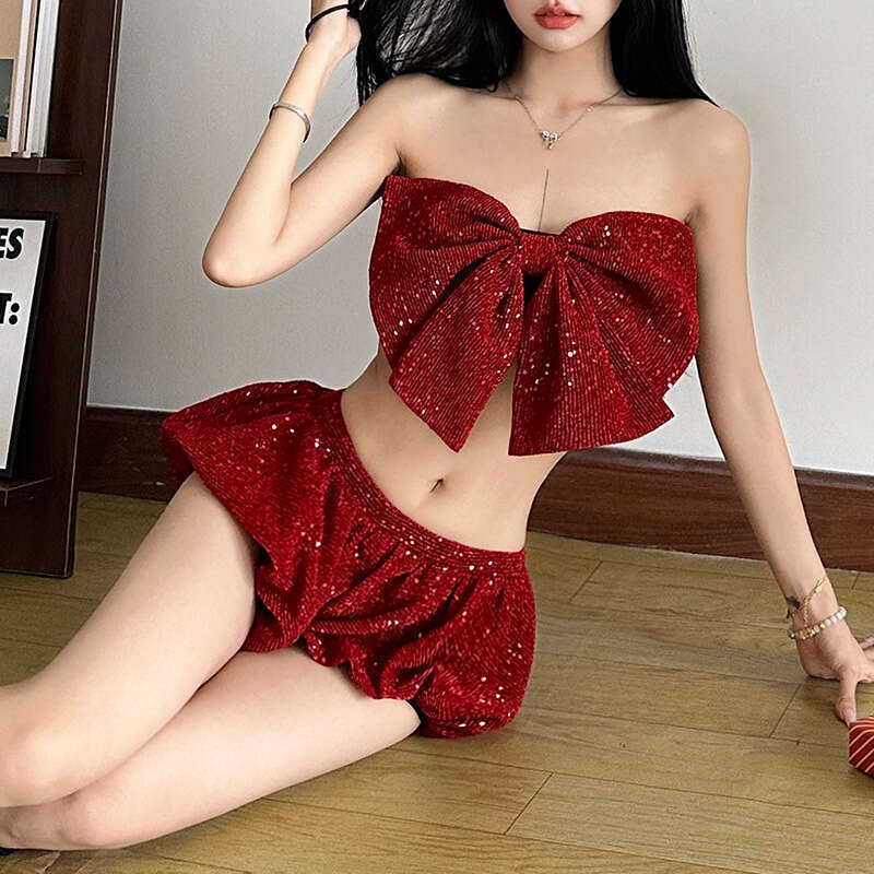 2024 Autumn New Women's Solid Color Slim Fit Tube Top Vest Fashion Low Waist Shorts Set for Women b04