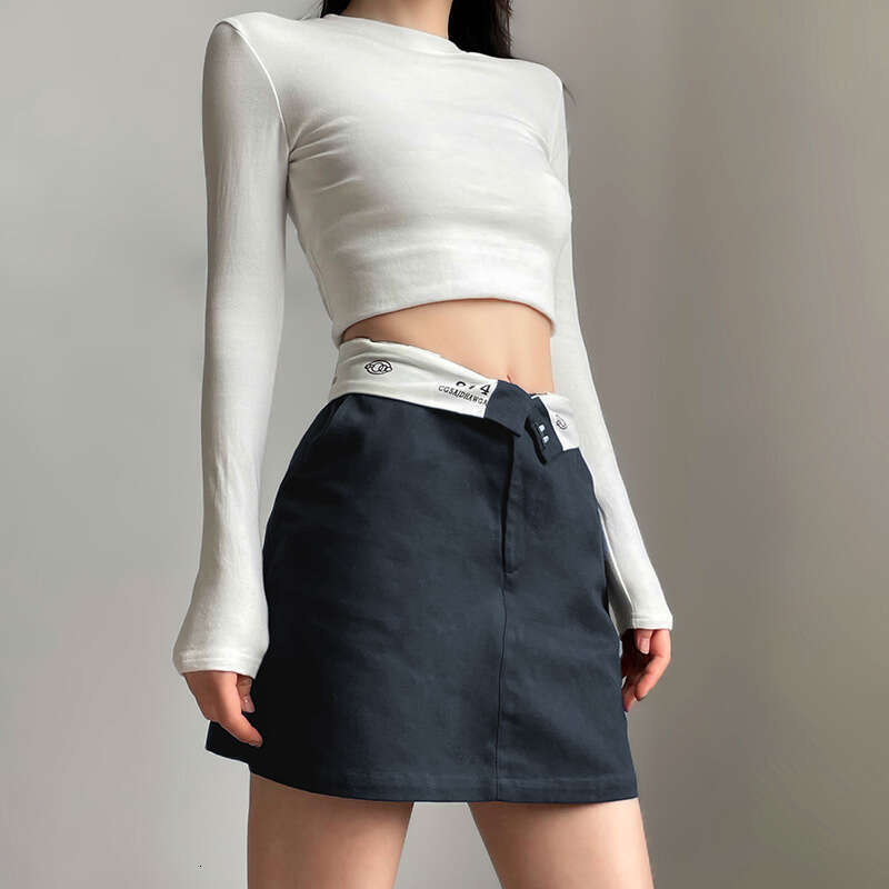 2023 Spring Summer New Women's Solid Color Slim Street Fashion High Waist Printed A-line Skirt 181