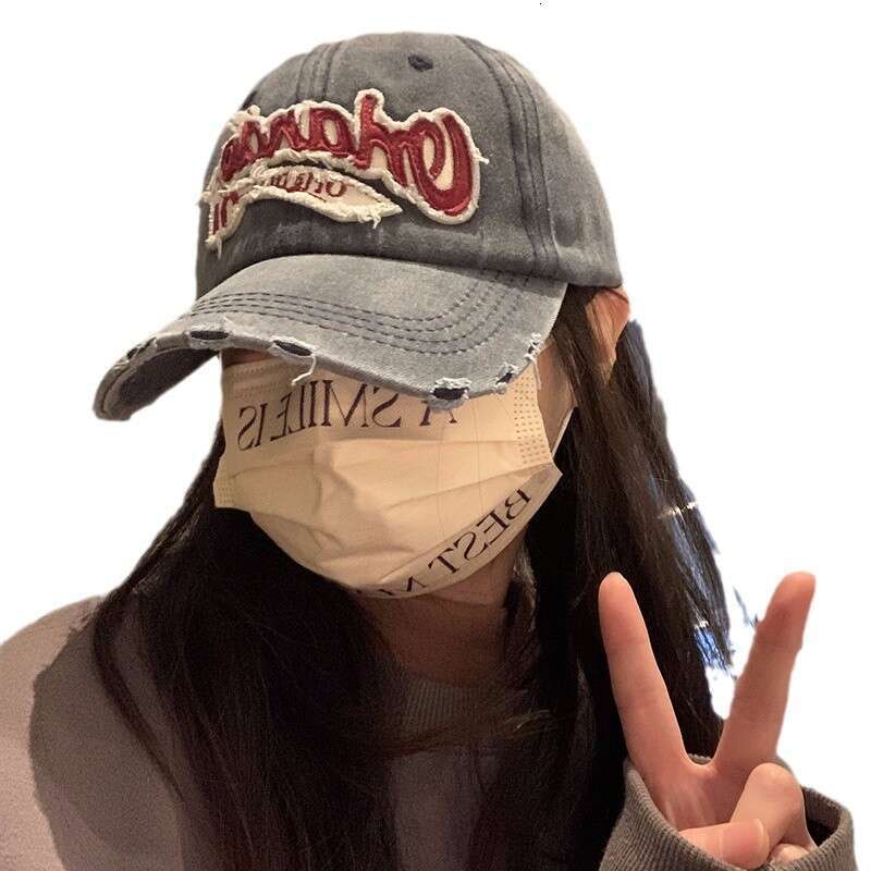 american style vintage baseball cap for women large head circumference washed distressed denim wide brim duckbill cap face slimming hat