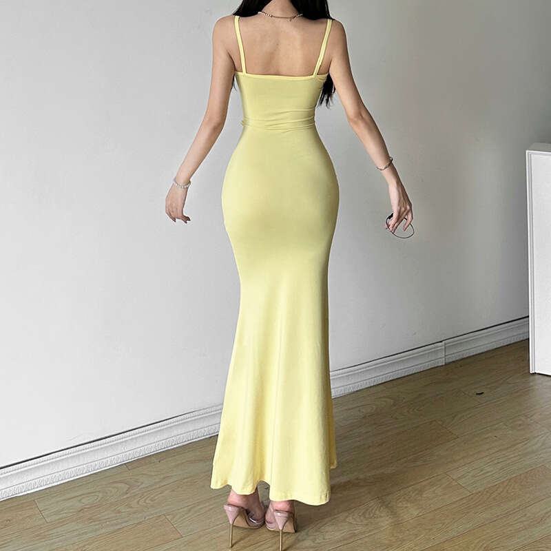 2024 Summer New Women's Solid Color Slim High Waist Fashion Strap Sleeveless Backless Dress 6d2