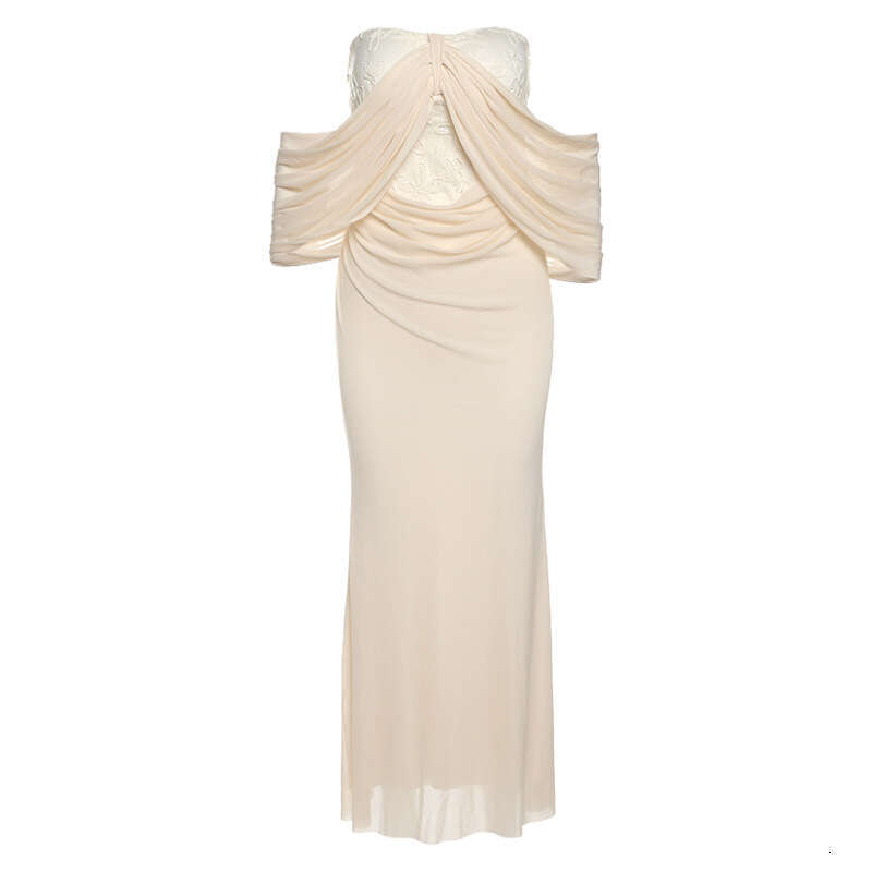 2025 Summer New French Style Off-Shoulder Slim Fit Elegant Waist-Cinching Sleeveless Tube Top Long Dress for Women 21d