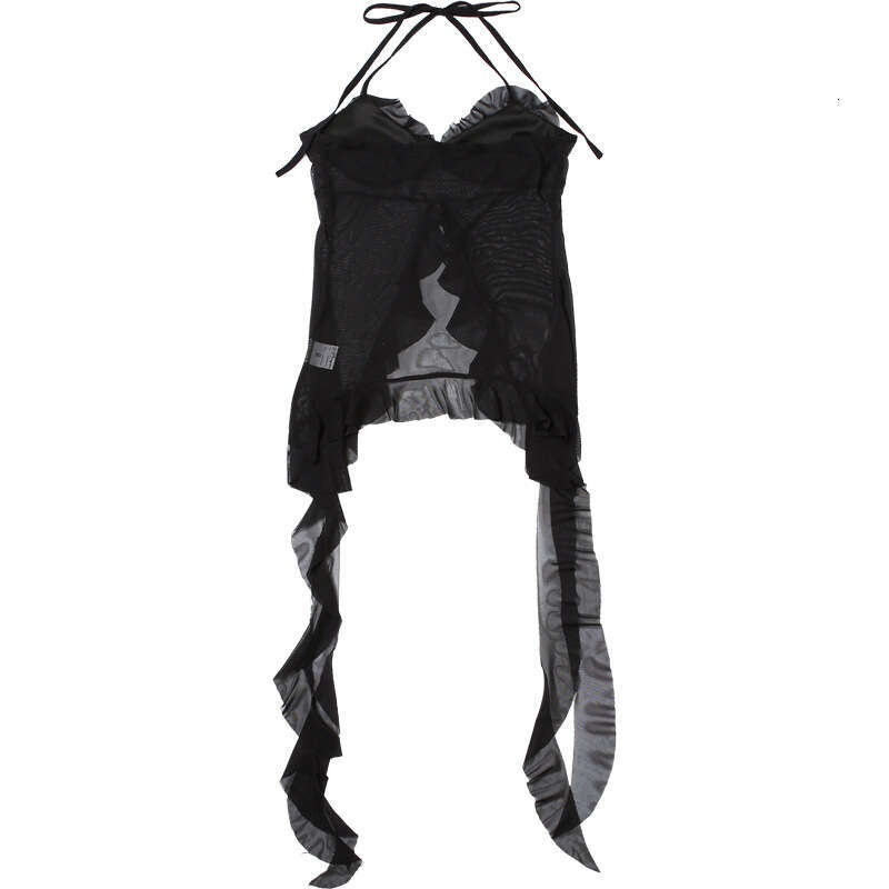 2025 Summer New Halter Neck Waist-Cinching Sleeveless Versatile Crop Elegant Slim Fit Small Ribbon Top for Women 92b