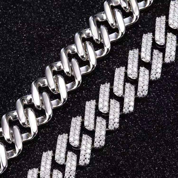 Hot Sale 2row 13mm Wide HipHop Necklace Bracelet Sier Iced Out VVS1 Moissanite Cuban Link Chain