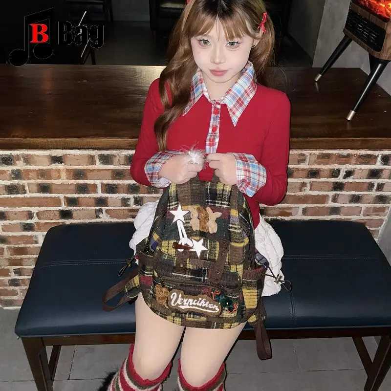 Lovely Fluffy Melard Color Scheme Backpack Wen Gothic Punk Spicy Girl Bunny Vintage Bag Large Capacity Commuting Tote Y250724