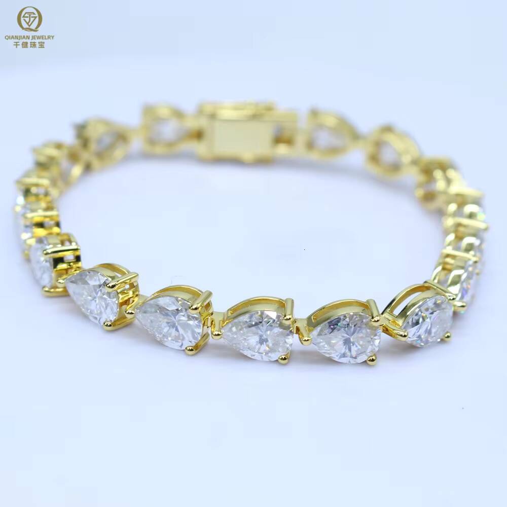 Qianjian Brand Fashion Chain 925 Silver Link Chain Tennis Bracelet 6*8mm Pear Shape White Moissanite Link for Women