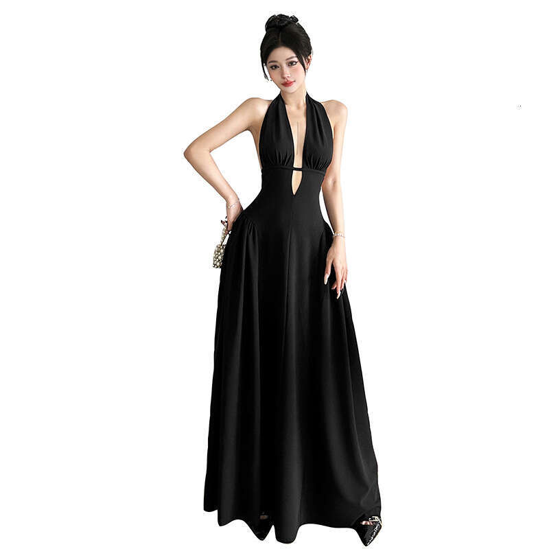 2025 Sexy Deep V Neck Halter Summer New Solid Color Sleeveless Waist Slimming Bodycon Dress for Women cb6