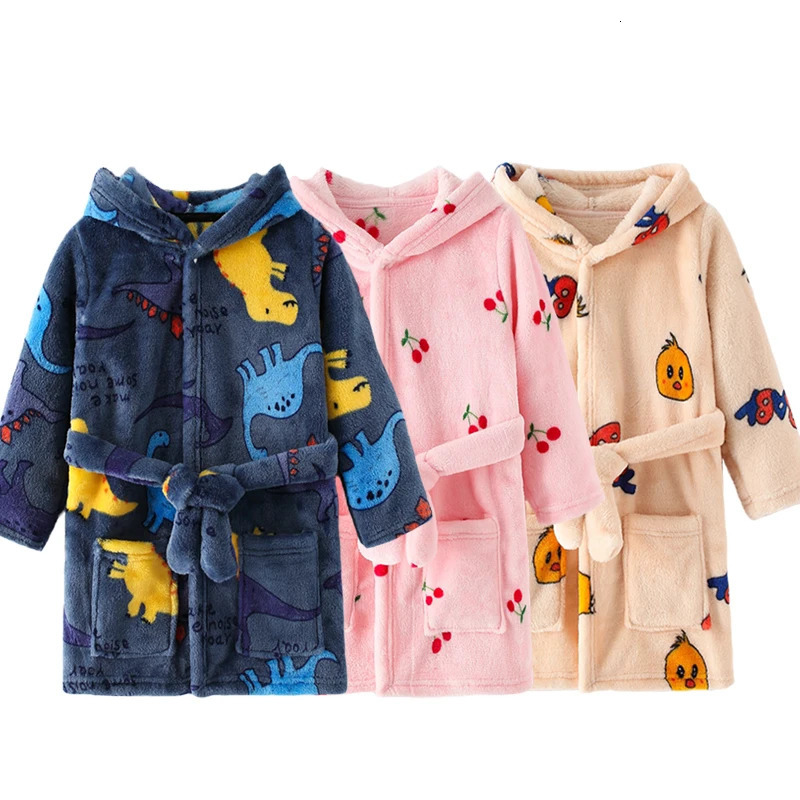 Boy and Girls Flannel Pajamas Robe Autumn Winter Children Sleepwear Soft Hooded Kids Homewear 28 Years 250725