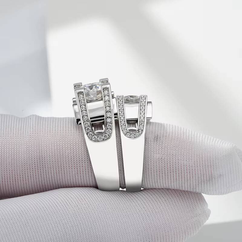 Round Cut Moissanite Men Ring Silver White Gold Men Ring Moissanite Solitaire Band Rings