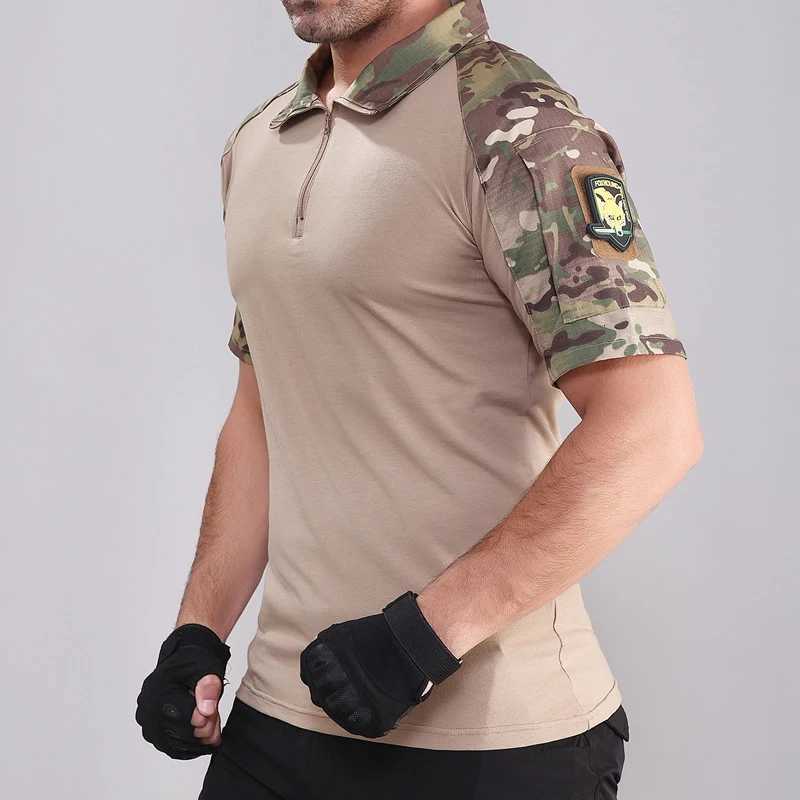 Camouflage Tactical T-Shirts Mens Summer Quick Dry Short Sleeve T-Shirts Breathable Wear-resistant Outdoor Hiking Sport Tees Y250724