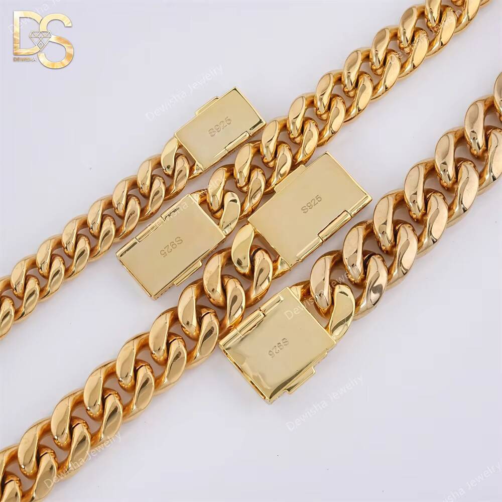 Wholesale Hip Hop Fashion 14k Gold Plated Miami Cuban Chain 6mm-18mm Bracelet and Necklace With Moissanite Clasp