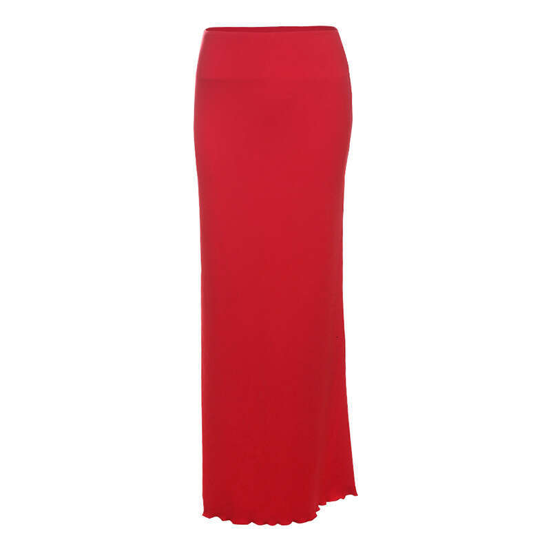 2025 Summer New Women's Solid Color Slim Fit Round Neck Short Sleeve Fashion High Waist Skirt Set 6d2