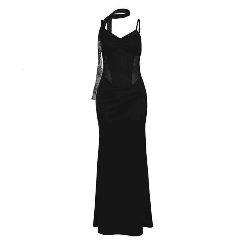 2024 Autumn Winter New Women's Solid Color Slim High Waist Fashion V-neck Strap Backless Dress 8e3