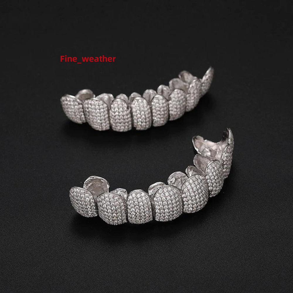 Custom Hip Hop 925 Sterling Silver Gold Plated Men Teeth Iced Out Moissanite Teeth