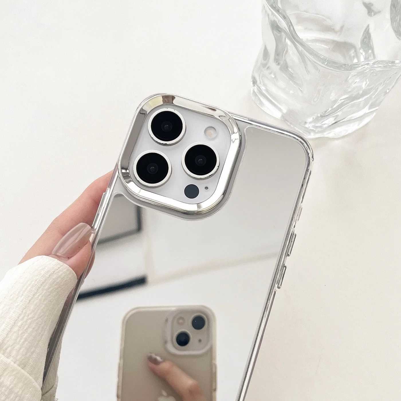 Plating Makeup Mirror Phone Case For iPhone 16 15 14 13 12 11 Pro Max XR X XS Hard Acrylic Shockproof Bumper Cover R250724
