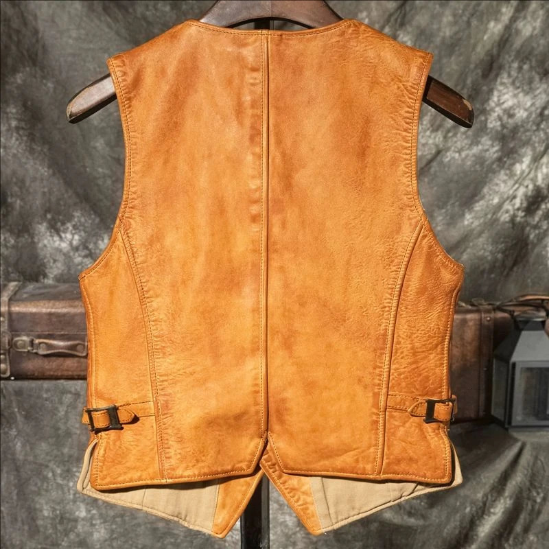 CC Shop Asian size100 natural sheepskin vestRetro Washed casual leather vestSlim fit Vintage genuine wear 250725