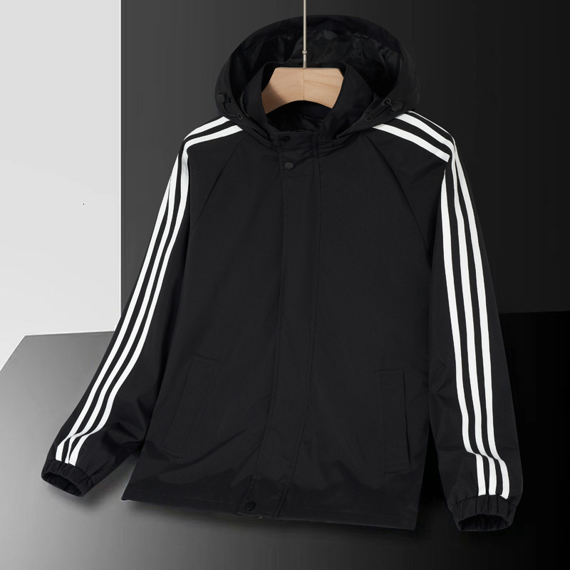 Mens Jacket Spring Autumn New Trendy Brand Three Stripes Hooded Loose Casual Outdoor Sports Couple Jacket Men