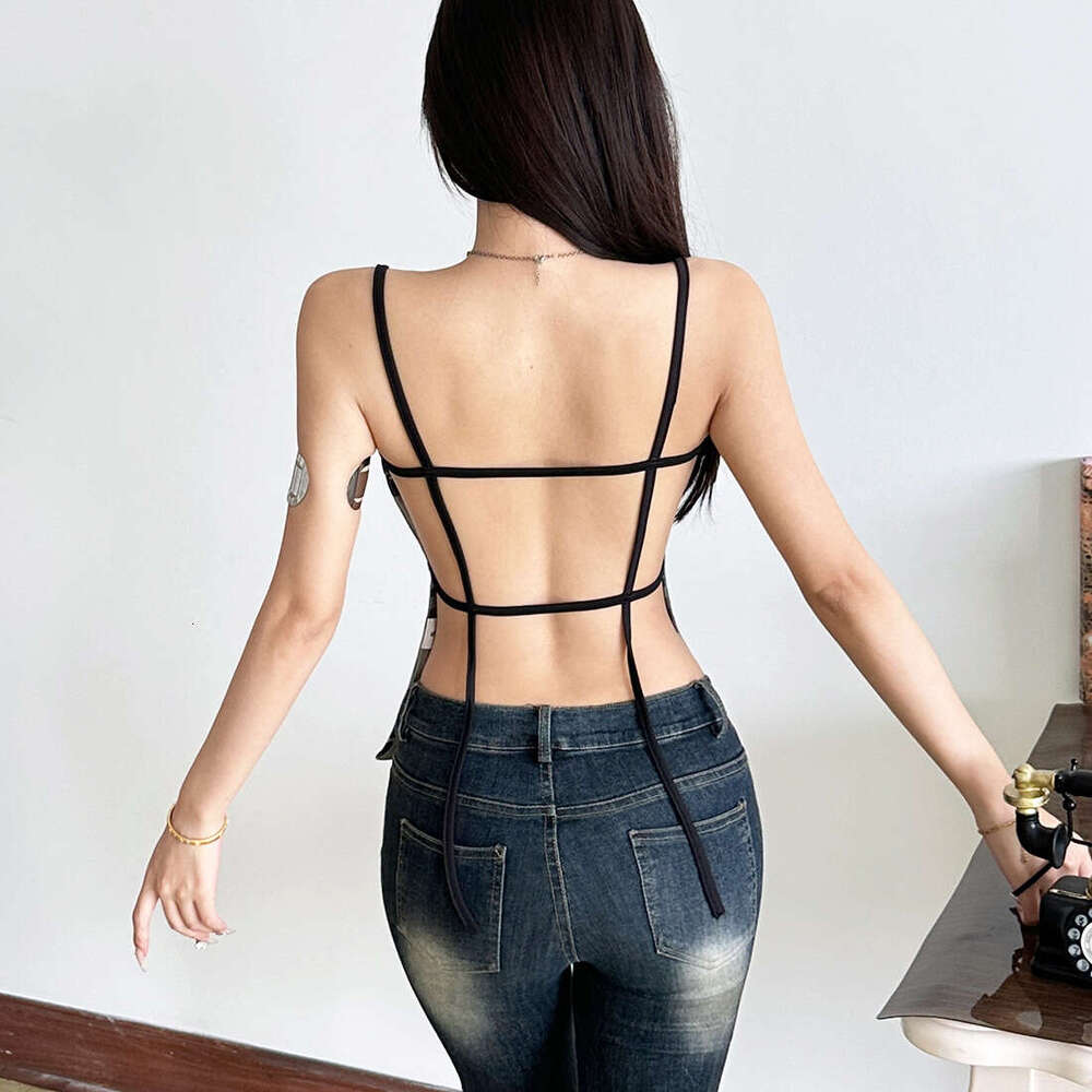 2025 Summer New Camouflage Slim Fit Hot Girl Sleeveless Backless Waist-Cinching Camisole Top Women's Fashion 78c
